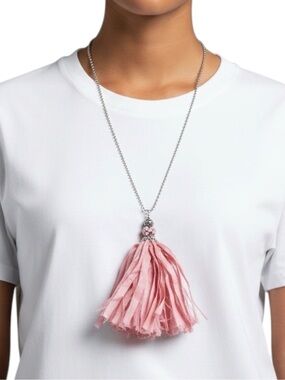 Hand Crafted Pink Silk Tassel Pendant Bohemian Festival Necklace NWT